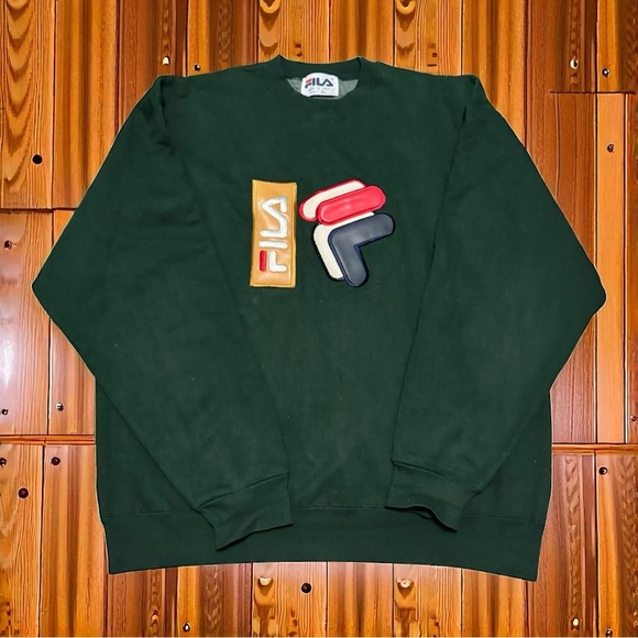 Vintage Fila Italia XL Sweatshirt w/ Leather-Like Patches – Made in Italy - Picture 1 of 8